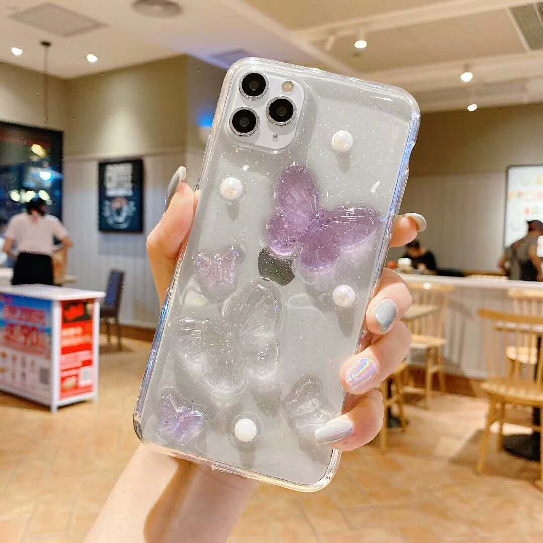 Ốp Điện Thoại TPU Silicon Mềm Trong Suốt Hình Bướm 3D Cho iPhone 11 Pro Max SE2 X XS Max XR 7 8 Plus