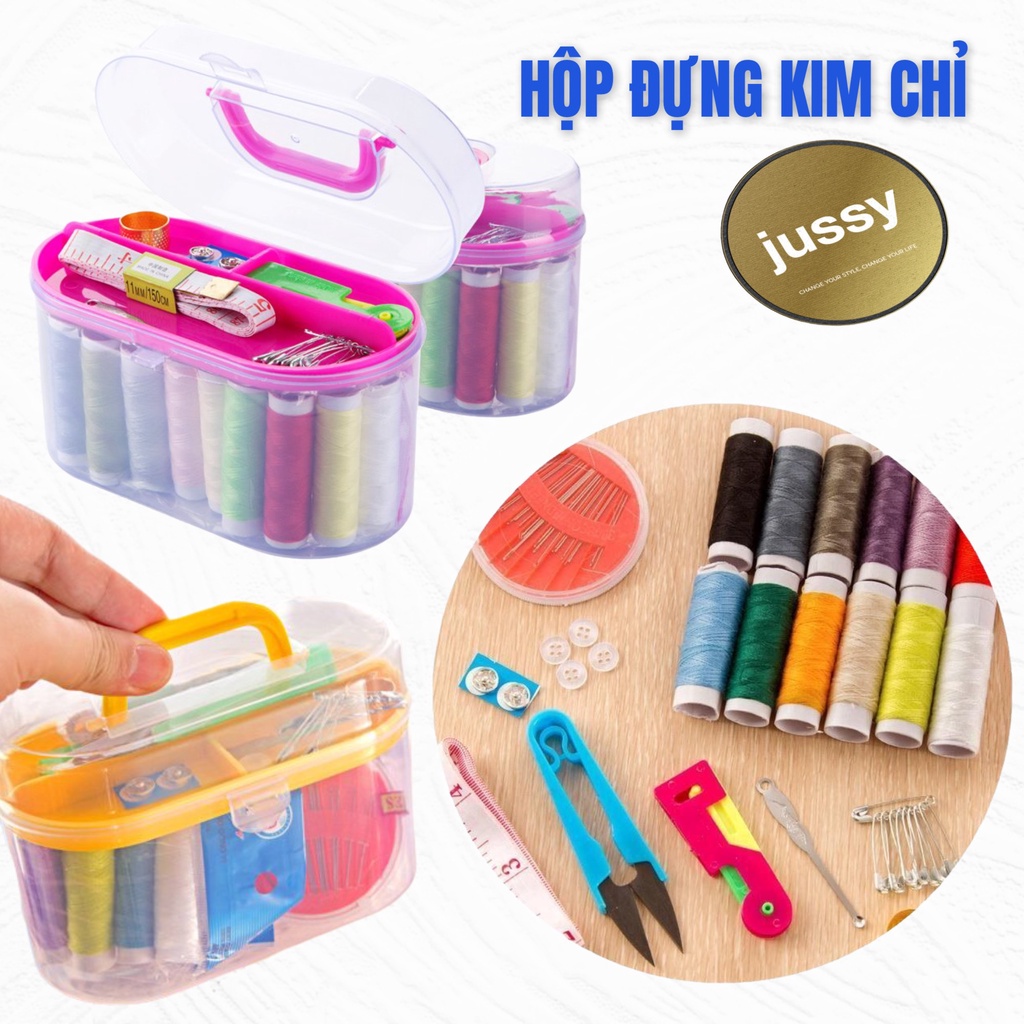 Hộp Đựng Kim Chỉ Nhỏ Gọn Đa Năng Gồm 10 Cuộn Chỉ Đủ Màu, Bộ Kim Khâu Nhiều Loại Và Các Dụng Cụ Cần Thiết Để May Tại Nhà