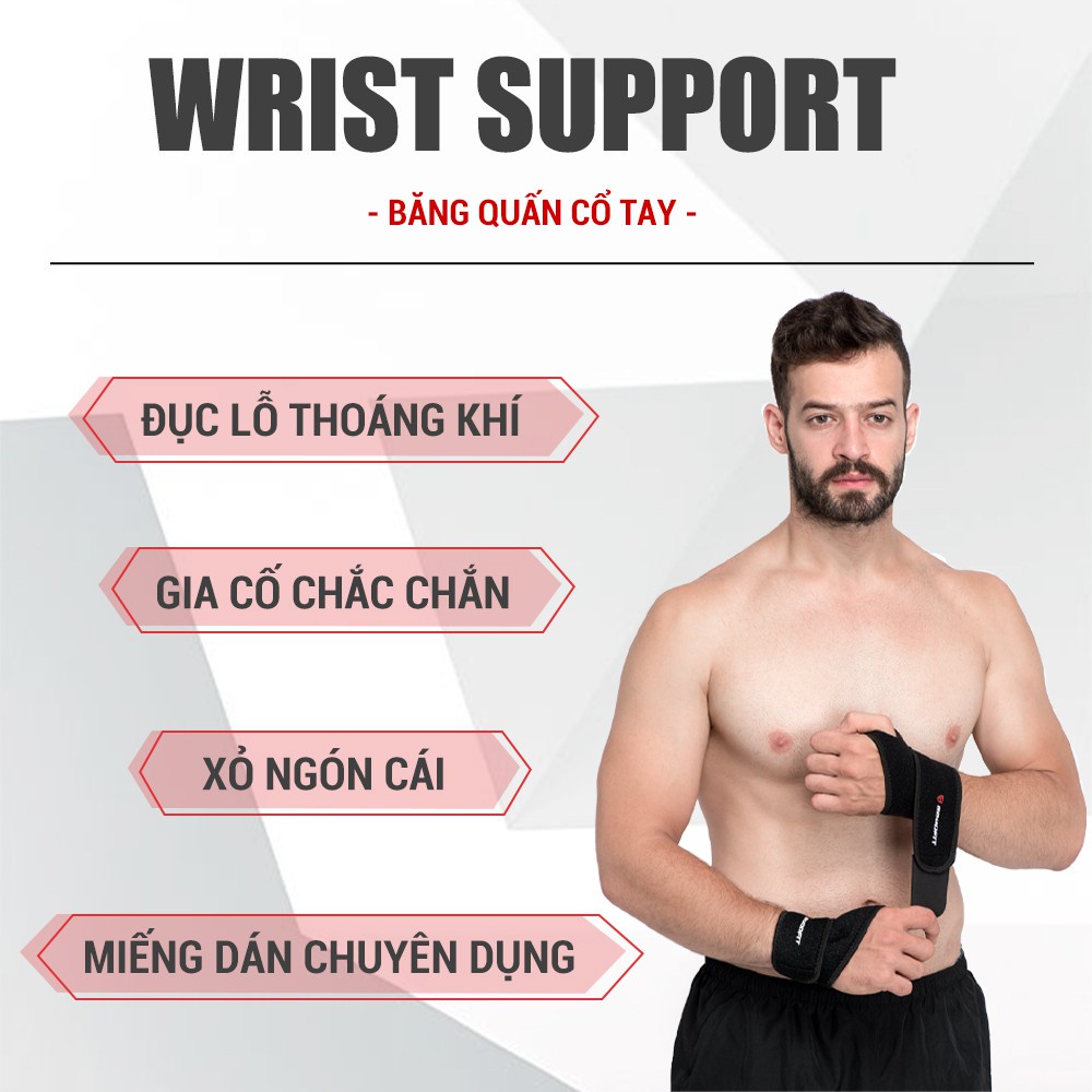 Băng quấn trợ lực khớp cổ tay tập gym, bó cổ tay tập boxing GoodFit vải đục lỗ thoáng khi, đệm xốp êm ái GF302W