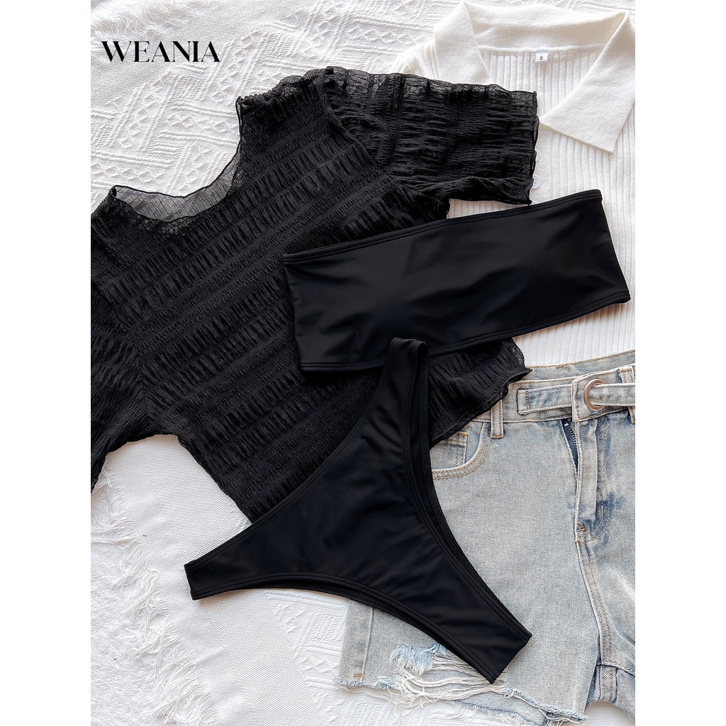 Bộ Đồ Bơi 3 Mảnh Áo Ống Che Phủ Xếp Ly Gợi Cảm Dành Cho Bạn Nữ