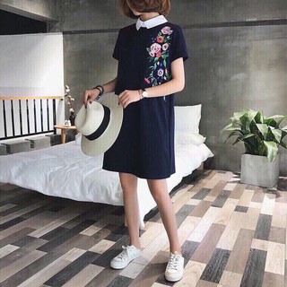 Đầm suông cổ peterpan thêu hoa