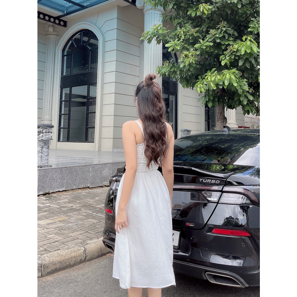 Đầm xòe dây xếp ly ngực sang trọng đính nút độc đáo Vanessa DD14 Cin House