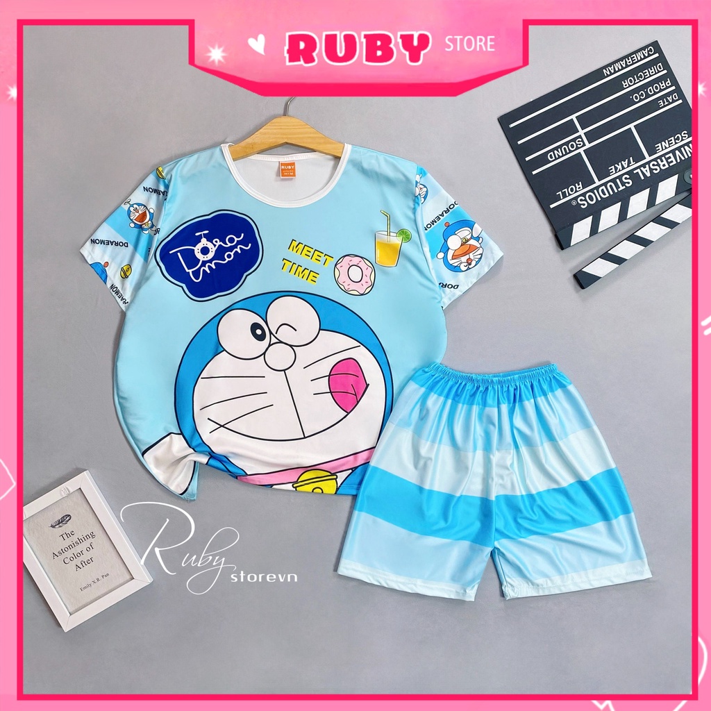 Đồ bộ thun in 3D cho mẹ và bé trai bé gái size đến 70kg chất thun mềm mát in hình doremon dễ thương DBRBD FULL SIZE