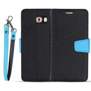 Samsung Galaxy C9 Pro / S7 / S7 Edge Thời Trang Hai Màu Da Họa Tiết Chữ Thập Flip cover Ví Điện Thoại