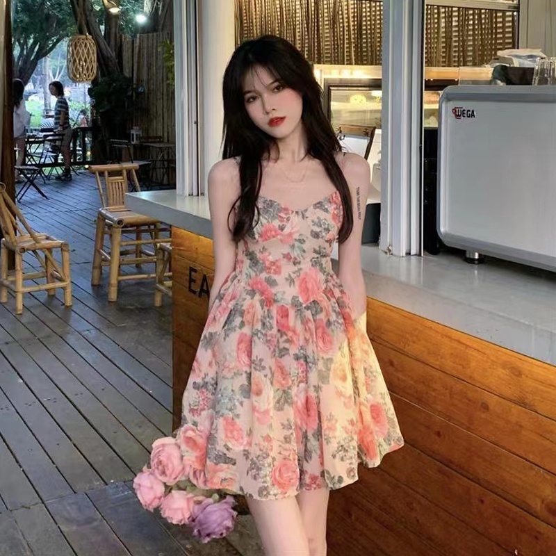 Đầm Hai Dây Dáng Chữ A Họa Tiết Hoa Thời Trang Xuân Hè Phong Cách Pháp Mới Cho Nữ