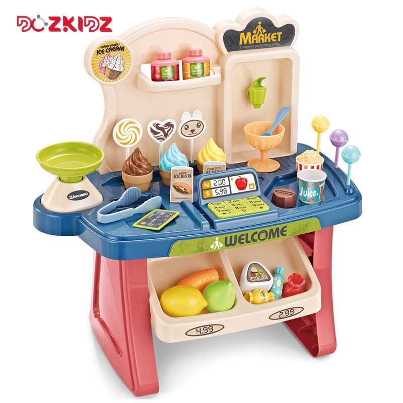 Đồ chơi nấu ăn cho bé, quầy bán đồ ăn siêu thị 33 chi tiết cho trẻ từ 2 tuổi - DOZKIDZ