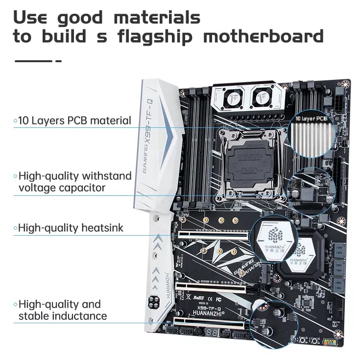 Mainboard huananzhi X99 TF-Q. Bo Mạch Chủ X99 TF-Q, LGA 2011-3 E5 V3 V4, ATX. Hàng mới 100%. BH 12T
