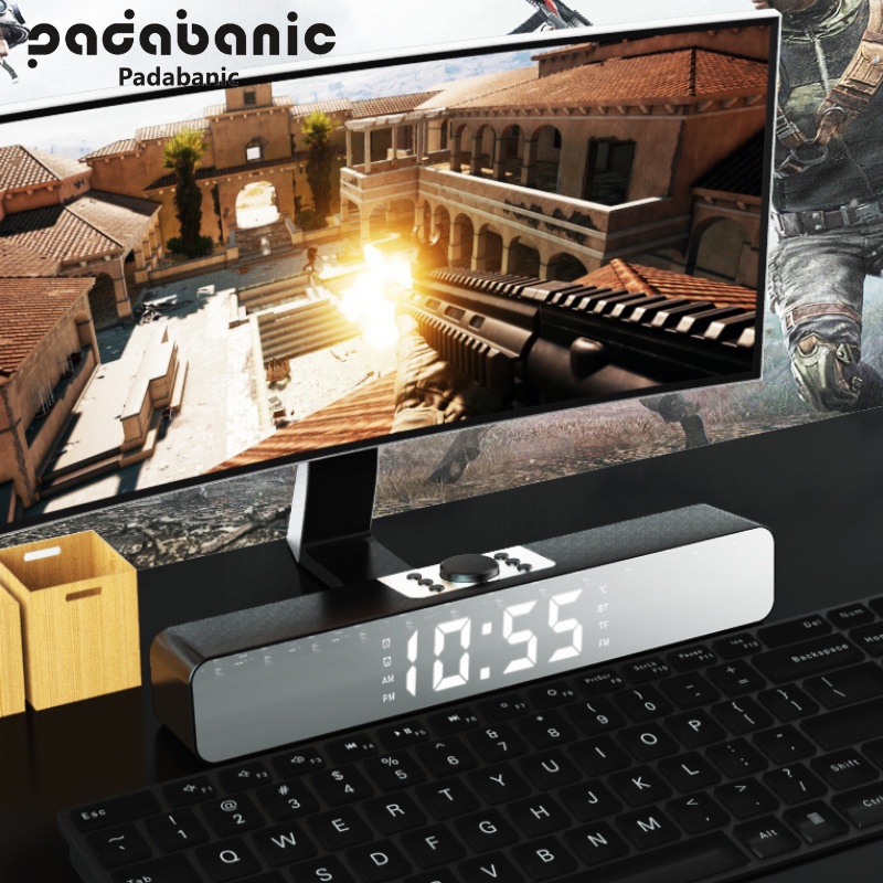 Loa Padabanic G28 KếtNối Bluetooth Đa Chức Năng Nghe Nhạc Kiêm Đồng Hồ Báo Thức Mặt Kính Tráng Gương Sáng