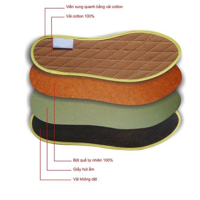 Lót giày hương quế 4 lớp  Vụ Dương,khử mùi hôi chân hiệu quả,đủ size từ 39 - 43