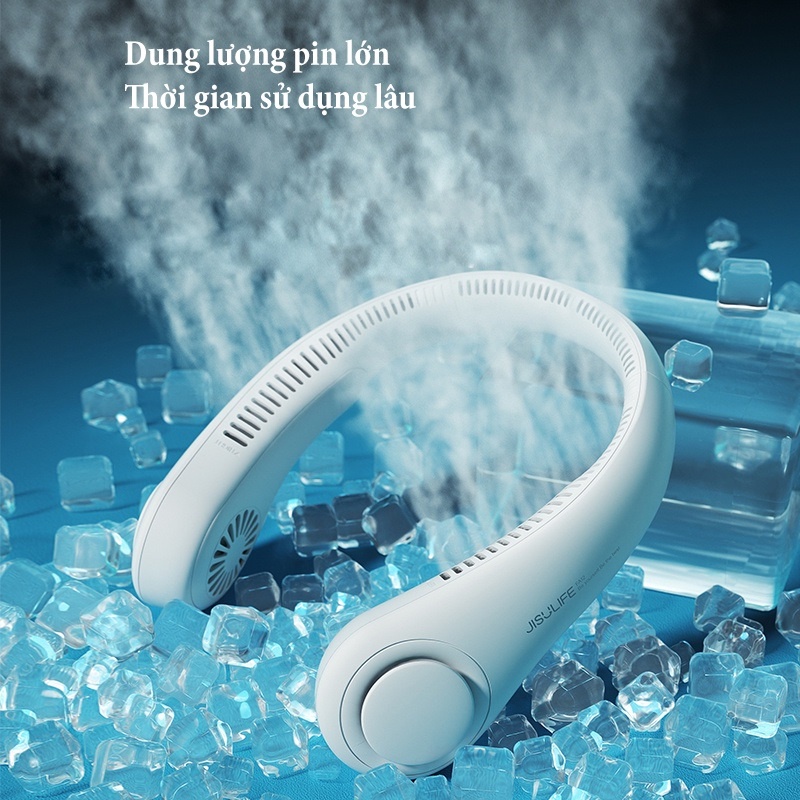 Quạt mini đeo cổ không cánh 3 tốc độ gió, Pin 2400mAh - Quạt cầm tay mini sạc pin xoay 360 độ tiện dụng
