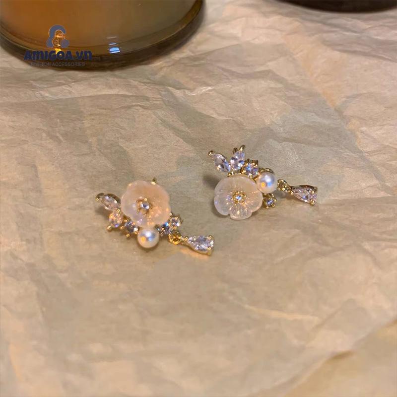 ✨✨ Bông Tai Hình Hoa Đính Ngọc Trai Cao Cấp Phong Cách Pháp Cổ Điển Dành Cho Nữ