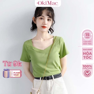 Áo thun nữ OKIMAC phông cộc tay cổ thuyền vải cotton màu trắng đen xanh tím đẹp phong cách ullzang thời trang nữ