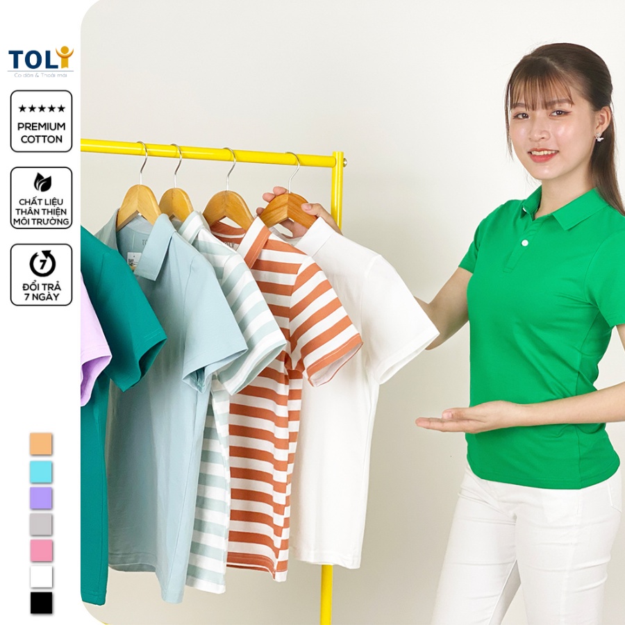 Áo thun nữ Cổ Sơ Mi (Cổ trụ) TOLI, chất cotton 4 chiều mềm mịn, co dãn Màu Xanh Lá