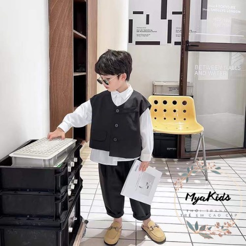 Bộ vest bé trai, vest gile bé trai 3 chi tiết form rộng, hàng có sẵn giao hỏa tốc trong nội thành