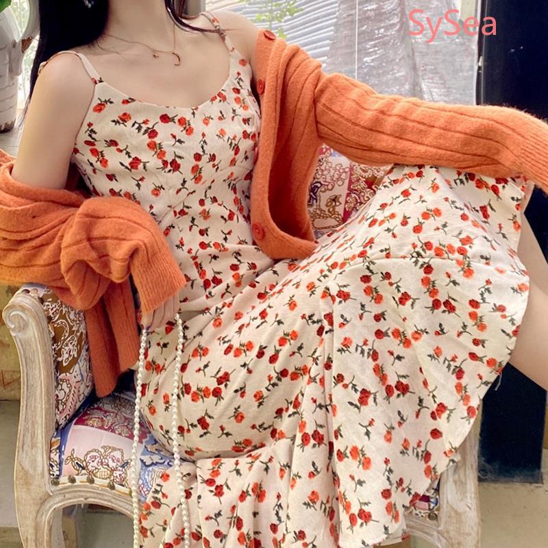 Đầm hai dây hoạ tiết hoa thời trang mùa hè thanh lịch