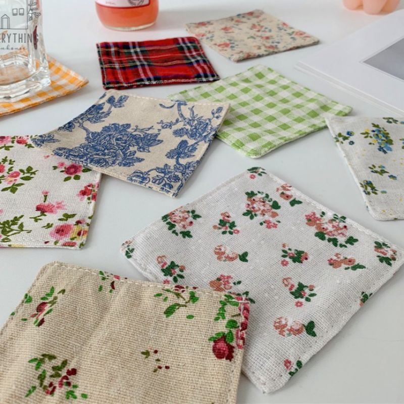 Lót cốc/ lót ly decor phong cách Vintage vải canvas