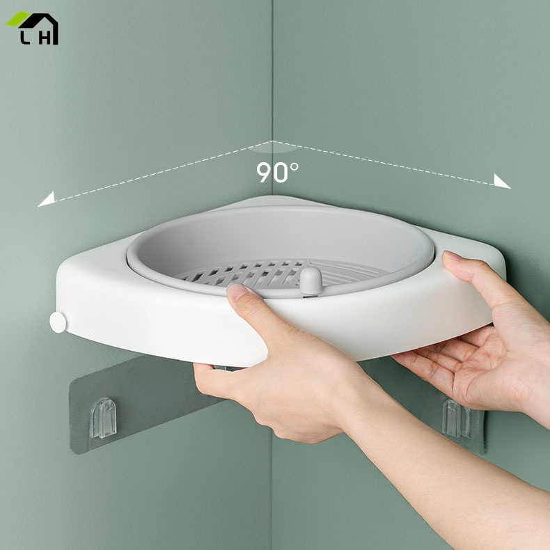 Kệ dán tường nhà tắm-Kệ Gắn Góc Tường Nhà Tắm Hình Tròn Xoay 360 Độ Tiện Ích