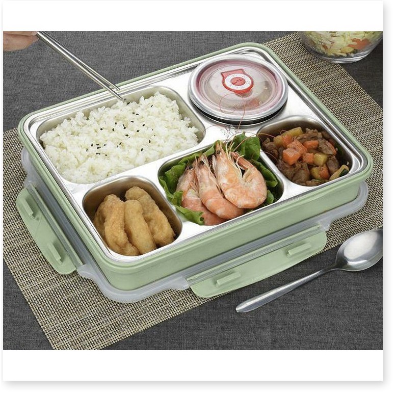 Hộp đựng cơm trưa BH 1 THÁNG   Hộp chứa đồ ăn 5 ngăn bằng thép 304 31.5x25cm, dễ mang theo 8213