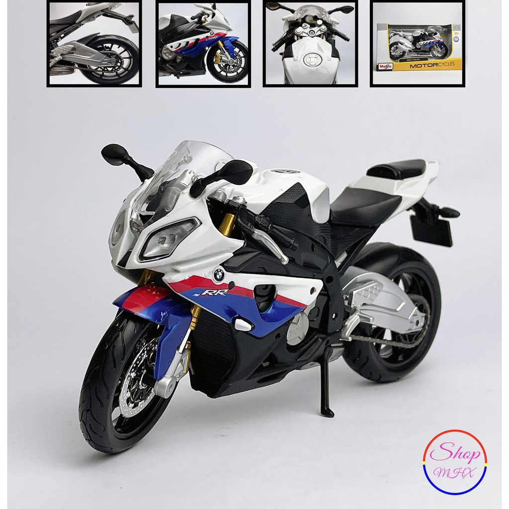 Xe mô hình mô tô BMW S1000RR TẶNG KÈM BIỂN SỐ tỉ lệ 1:12 hãng Maisto