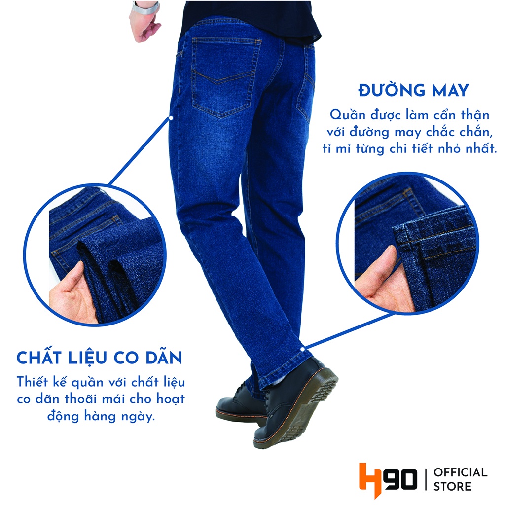 Quần jean nam ống đứng cao cấp H90 màu xanh chàm chất co giãn lịch lãm J082