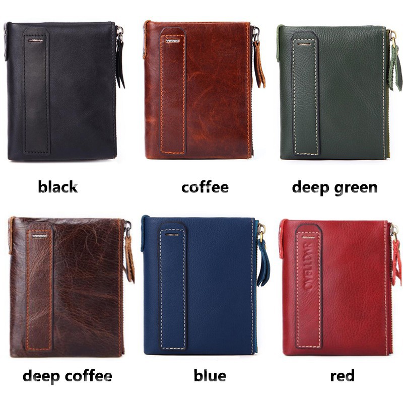 Ví da bò thật có khóa kéo đôi tiện lợi