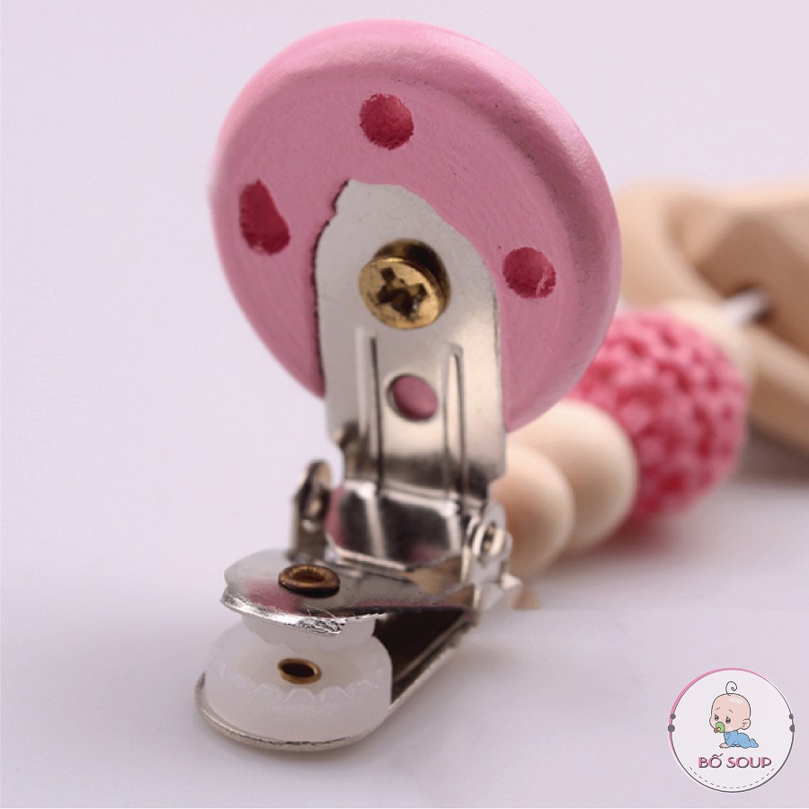 Dây đeo ti giả an toàn cho bé, dây kẹp ti giả bằng gỗ cho bé Shop Bố Soup