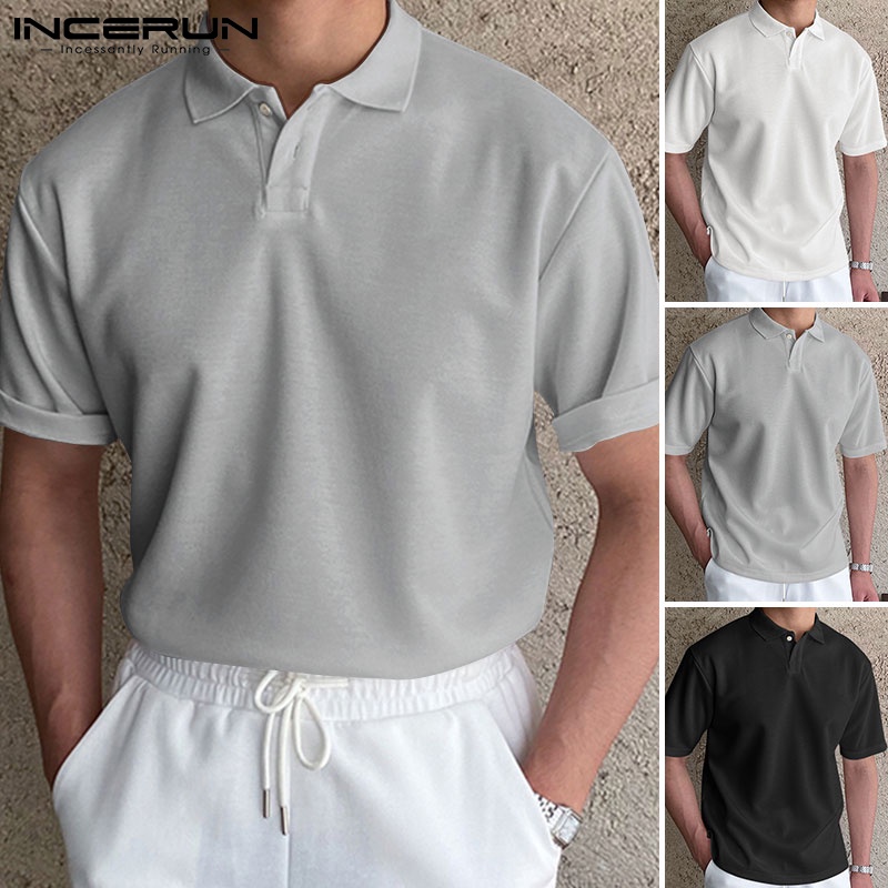 Áo thun polo INCERUN ngắn tay màu trơn thời trang đơn giản tùy chọn màu sắc dành cho nam