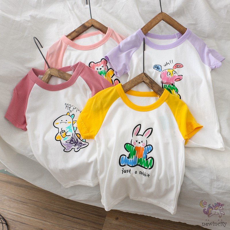 Áo Thun Tay Ngắn Họa Tiết Hoạt Hình Phong Cách Hàn Quốc Cho Bé Gái