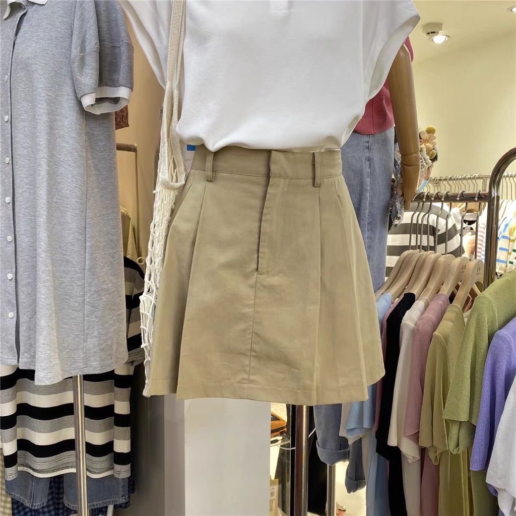 (Hàng có sẵn) Chân váy KAKI XẾP LY dáng Hàn Quốc dáng A trẻ trung, có lót quần.