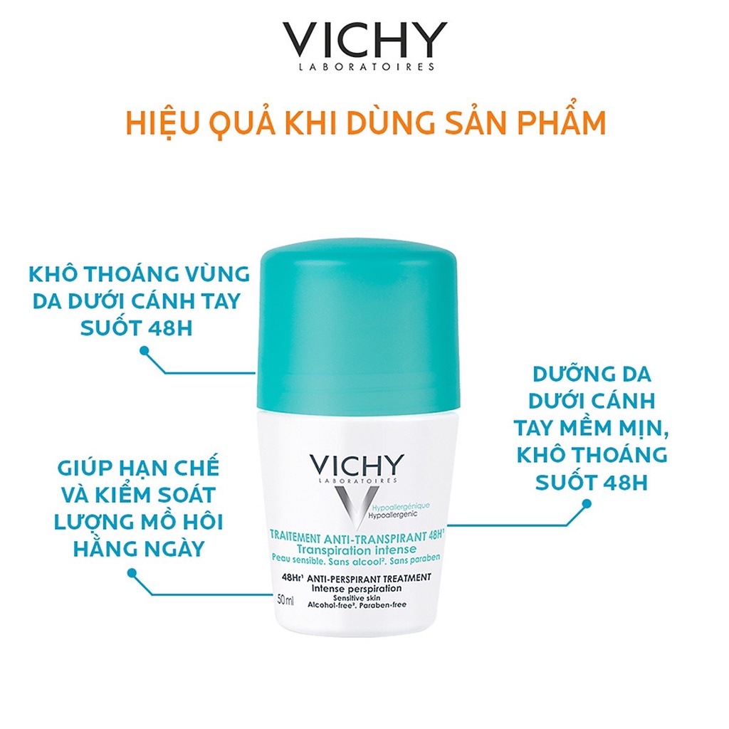 Vichy Lăn Khử Mùi Vichy Ngăn Mồ Hôi, Giữ Khô Thoáng Suốt 48H Traitement Anti - Transpirant 48H 50ml