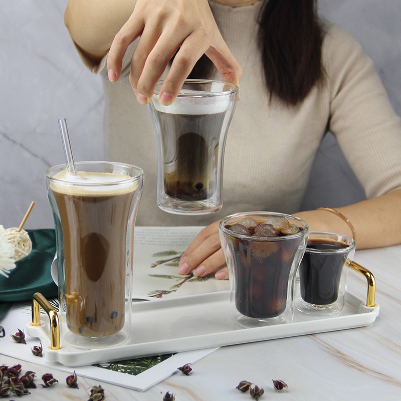 Ly thủy tinh 2 lớp - Ly cafe ISO.93 size 200ml - 230ml - 400ml chịu nhiệt