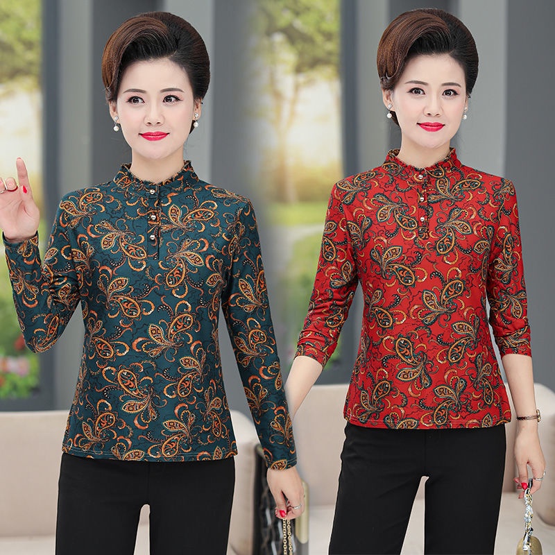 Áo sơ mi nam lót lông nhung dành cho phụ nữ trung niên mới mùa đông, thun ấm thu đông và người lớn tuổi