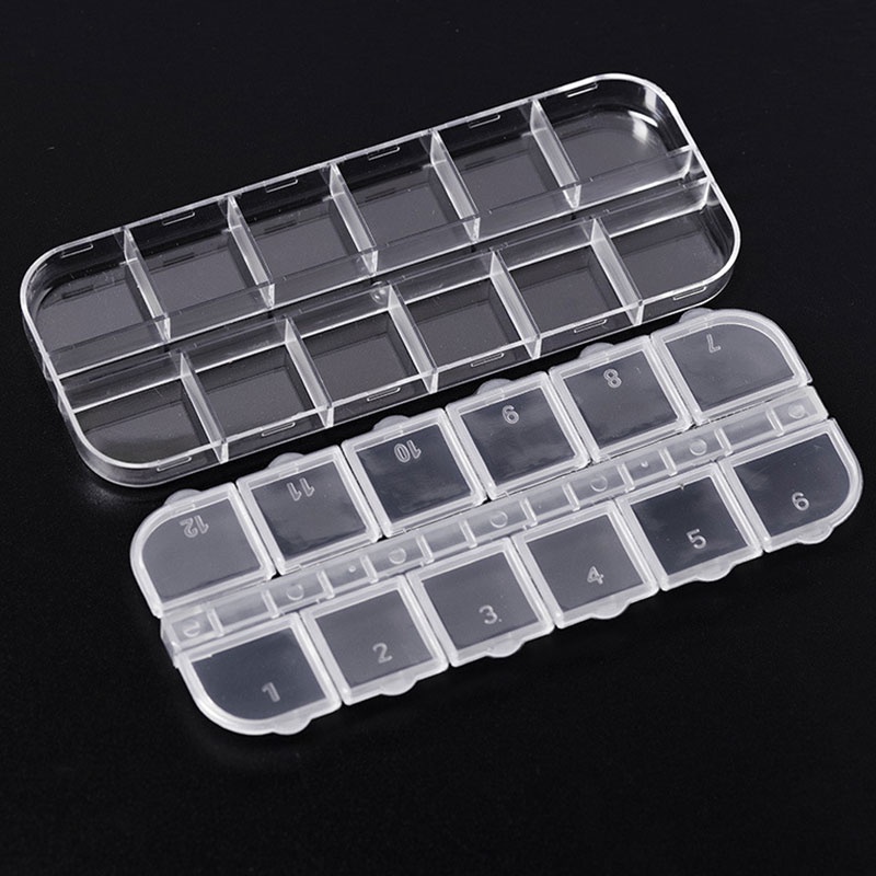 Hộp nhựa trong suốt 12 ngăn đựng phụ kiện làm móng / thêu tranh chữ thập