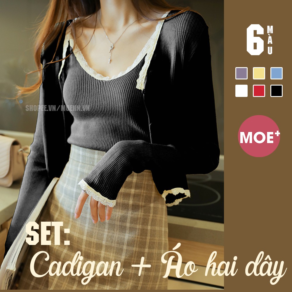 HÀNG SẴN_Set Cardigan Kèm Áo Hai Dây Phối Ren