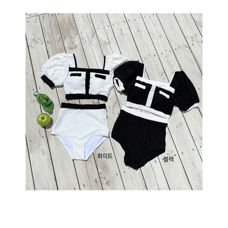 (Mẫu mới 2023) Bikini đồ bơi 2 mảnh Hàn Quốc đen trắng sang trọng nổi bật quần lưng cao tôn dáng