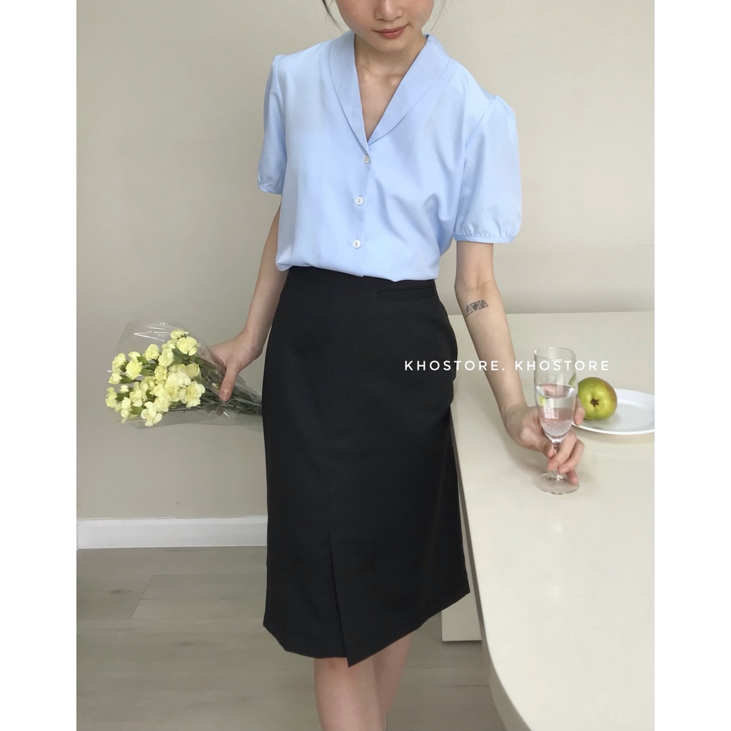 Áo sơ mi nữ kiểu tay ngắn, sơ mi cổ sam form suông thời trang công sở A2716