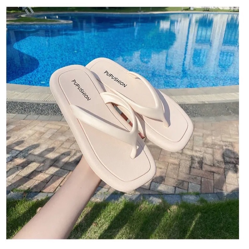 Dép xỏ ngón đế bằng mũi vuông thời trang kèm video thật