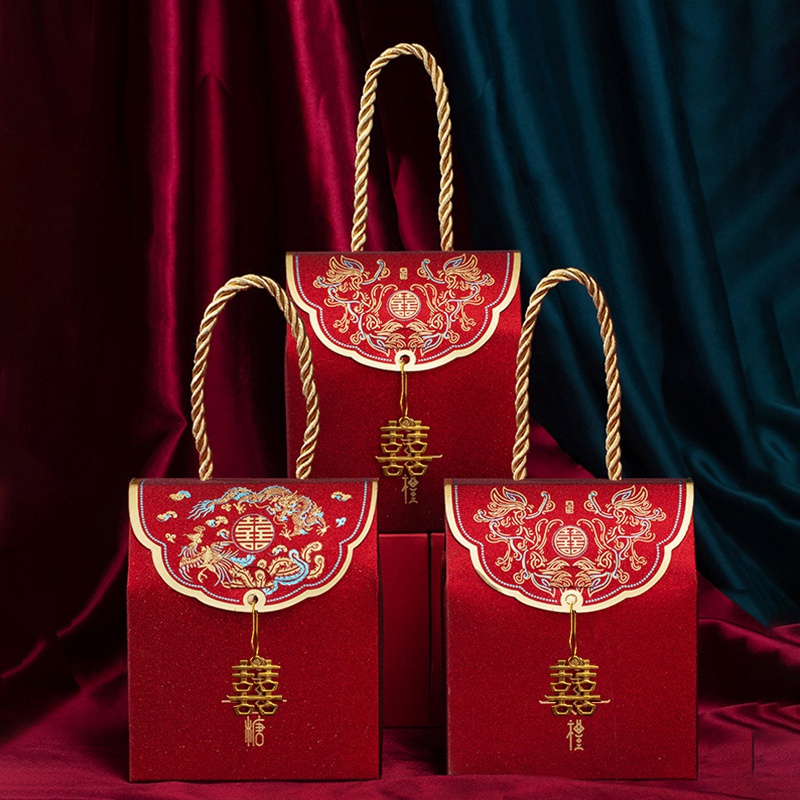 Set 5 Hộp Đựng Kẹo Cưới Màu Đỏ Mang Đi Tiện Dụng