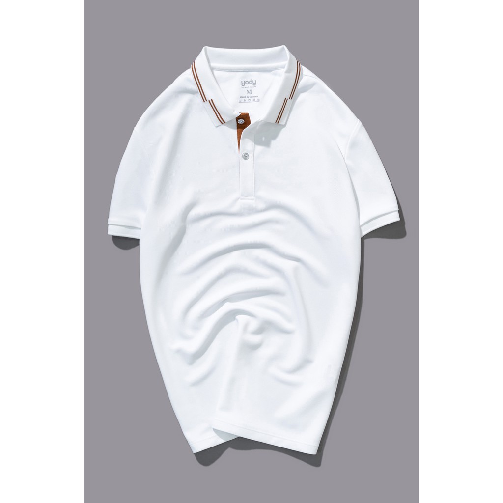 Áo polo nam cafe YODY khử mùi phối gấu, chống UV thân thiện với môi trường -  APM3657