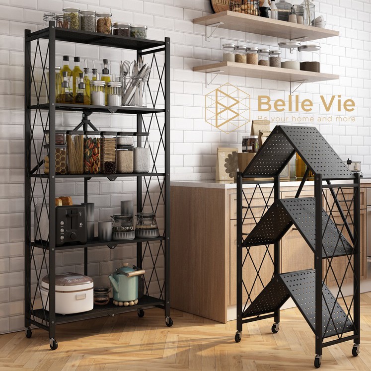 Kệ Sắt Đa Năng 3 Tầng BELLEVIE Kệ Sắt Gấp Gọn Có Bánh Xe Tĩnh Điện Cao Cấp 86Cm x 36Cm x 71Cm