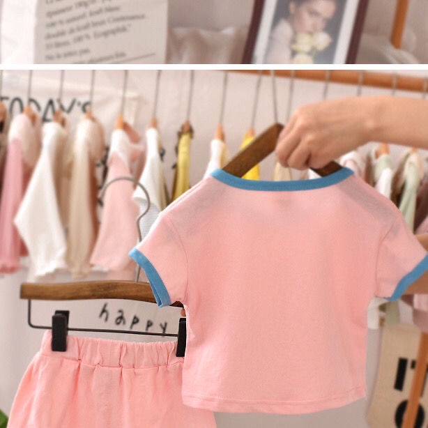 Bộ Áo Thun Ngắn Tay In Hoạt Hình + Quần Short Thể Thao Thời Trang Mùa Hè Hàn Quốc Dành Cho Nữ