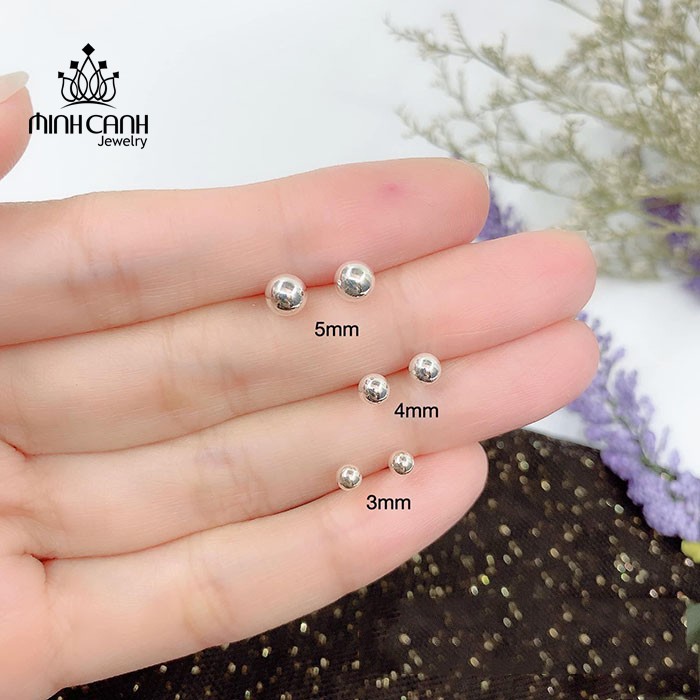 Bông Tai Nụ Bi Bạc Tròn Nhỏ Size 3mm, 4mm, 5mm - Minh Canh Jewelry