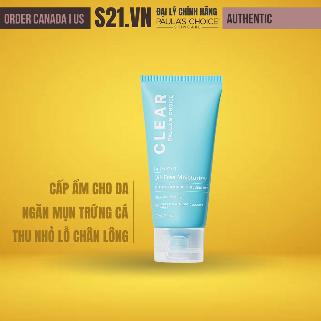 [Hạn T3/2025] Kem Dưỡng Ẩm Ban Đêm Không Dầu Cho Da Mụn Paula's Choice Clear Oil-Free Moisturizer 60ml