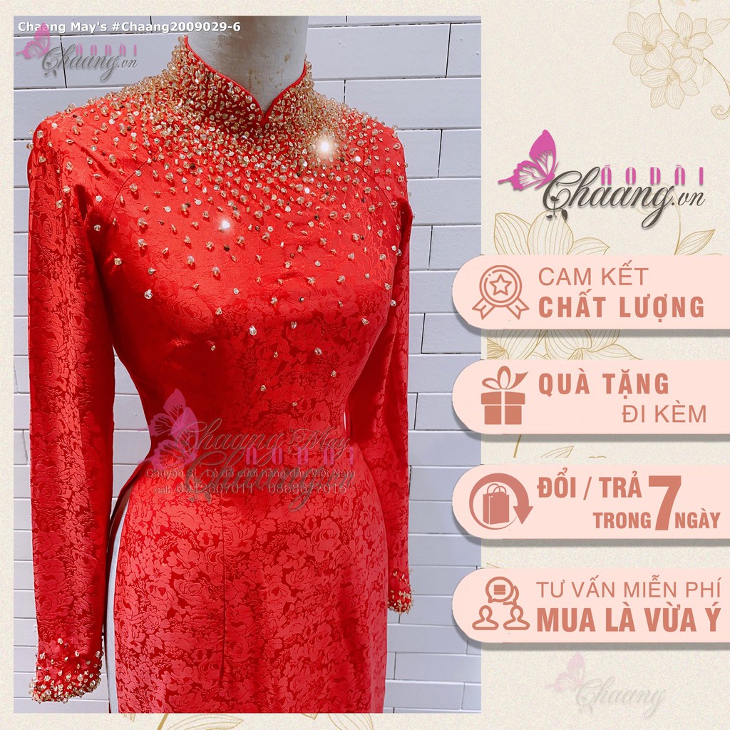 Bộ áo dài cô dâu cao cấp CHAANG May sẵn Thiết kế áo dài cưới đính đá pha lê, đi tiệc sang trọng