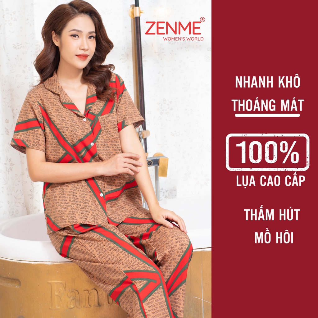 Bộ đồ mặc nhà, đồ ngủ Pijama Lụa giấy họa tiết đơn giản ZENME PJD0721