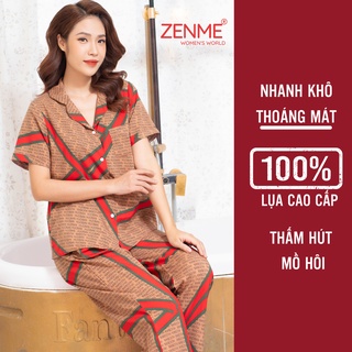 Bộ đồ mặc nhà đồ ngủ pijama lụa giấy cao cấp họa tiết đơn giản ZENME PJD0721