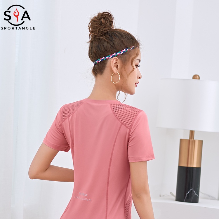 Áo thun thể thao kiểu dáng tay ngắn màu đơn sắc cá tính cho nữ