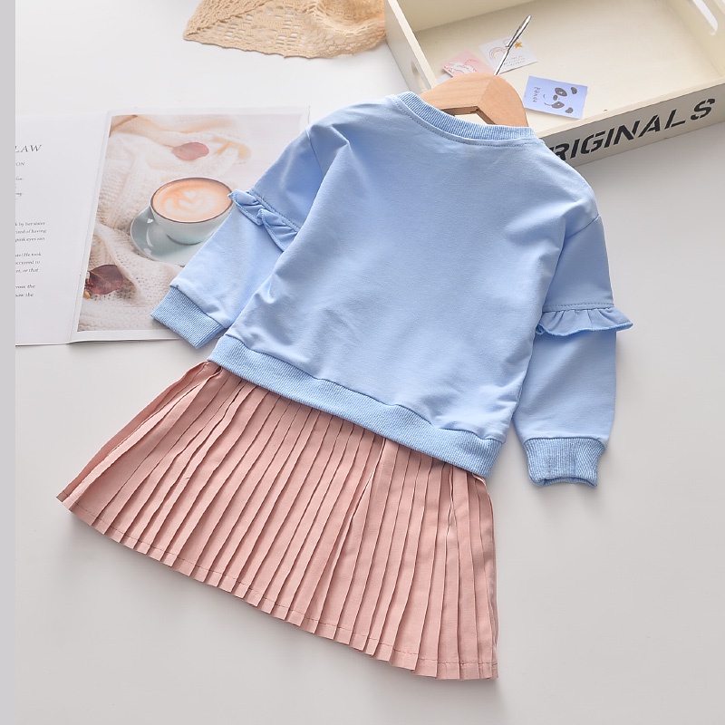 Váy BEAR LEADER cotton dài tay họa tiết chữ in hoa thời trang mùa thu Hàn Quốc mới cho bé 3-7 tuổi