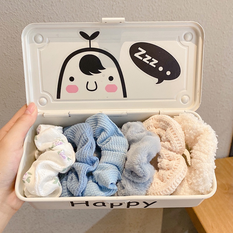 Set 7 Dây Buộc Tóc Cao Su Bọc Vải Lông Phong Cách Retro Hàn Quốc Mới