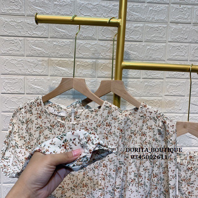 Váy hoa nhí vintage dáng dài 2 lớp, thắt nơ eo - Đầm hoa vintage - Dorita Boutique | BigBuy360 - bigbuy360.vn